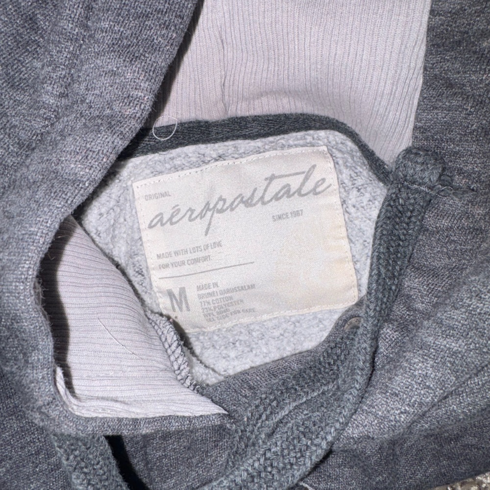 Vintage Y2K Aeropostale Hoodie Gray Logo Pullover Size Medium - Picture 6 of 9